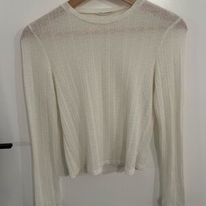 Reformation Cream Ribbed Long Sleeve Blouse